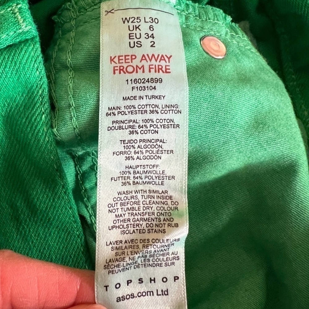Topshop Kort High Rise Bright Green Jeans never worn Size 2 Wide Leg - Picture 7 of 8
